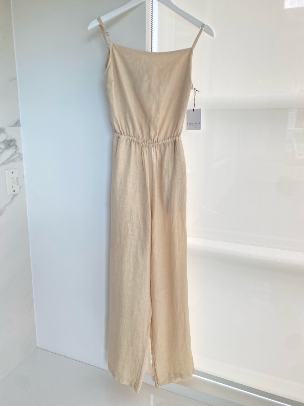 NWT Bella Dahl 100% Linen Tie-Back Jumpsuit Oatmeal Beige Size Medium